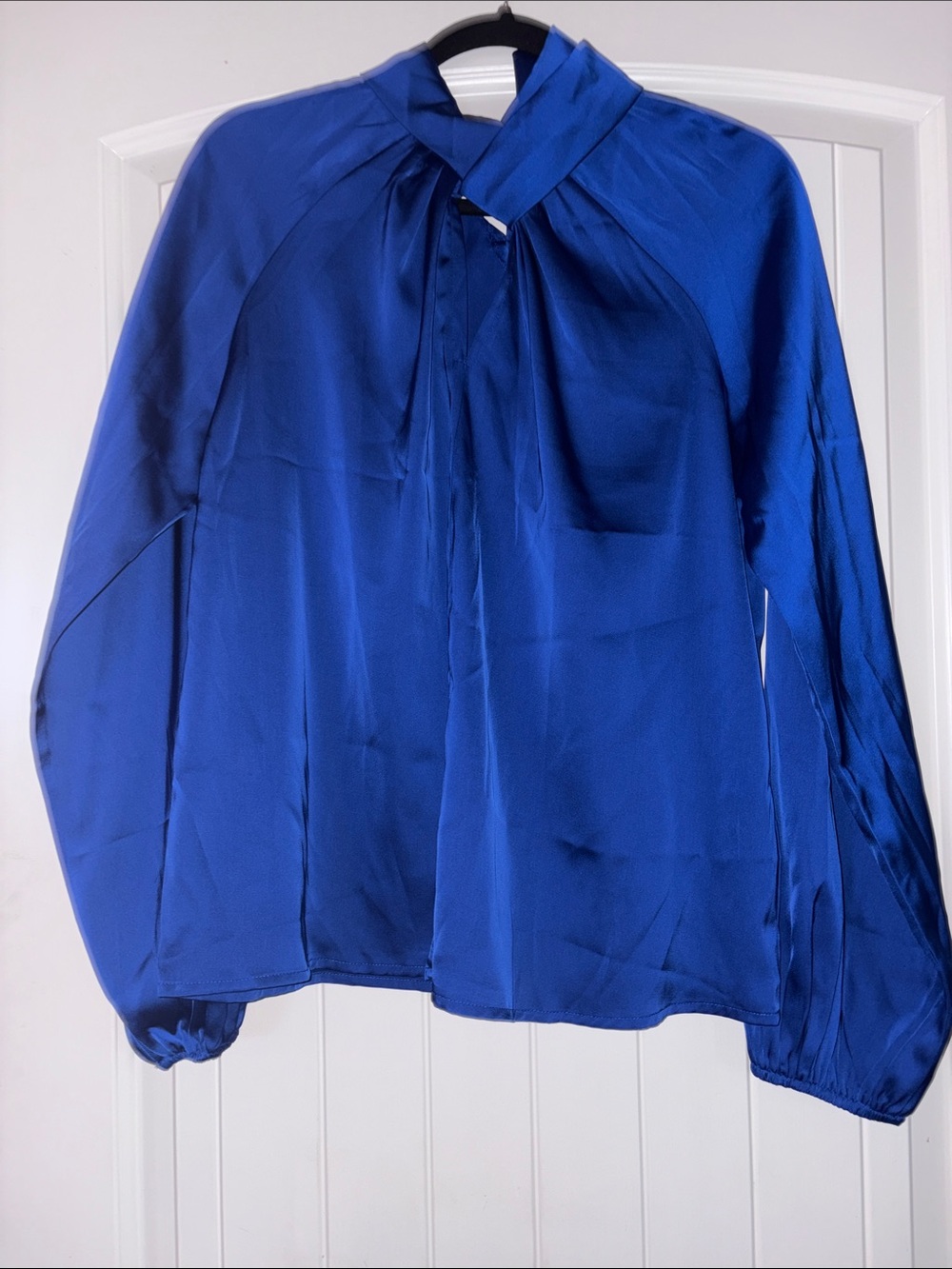 SHEIN Royal Blue Satin Tie-Neck Blouse